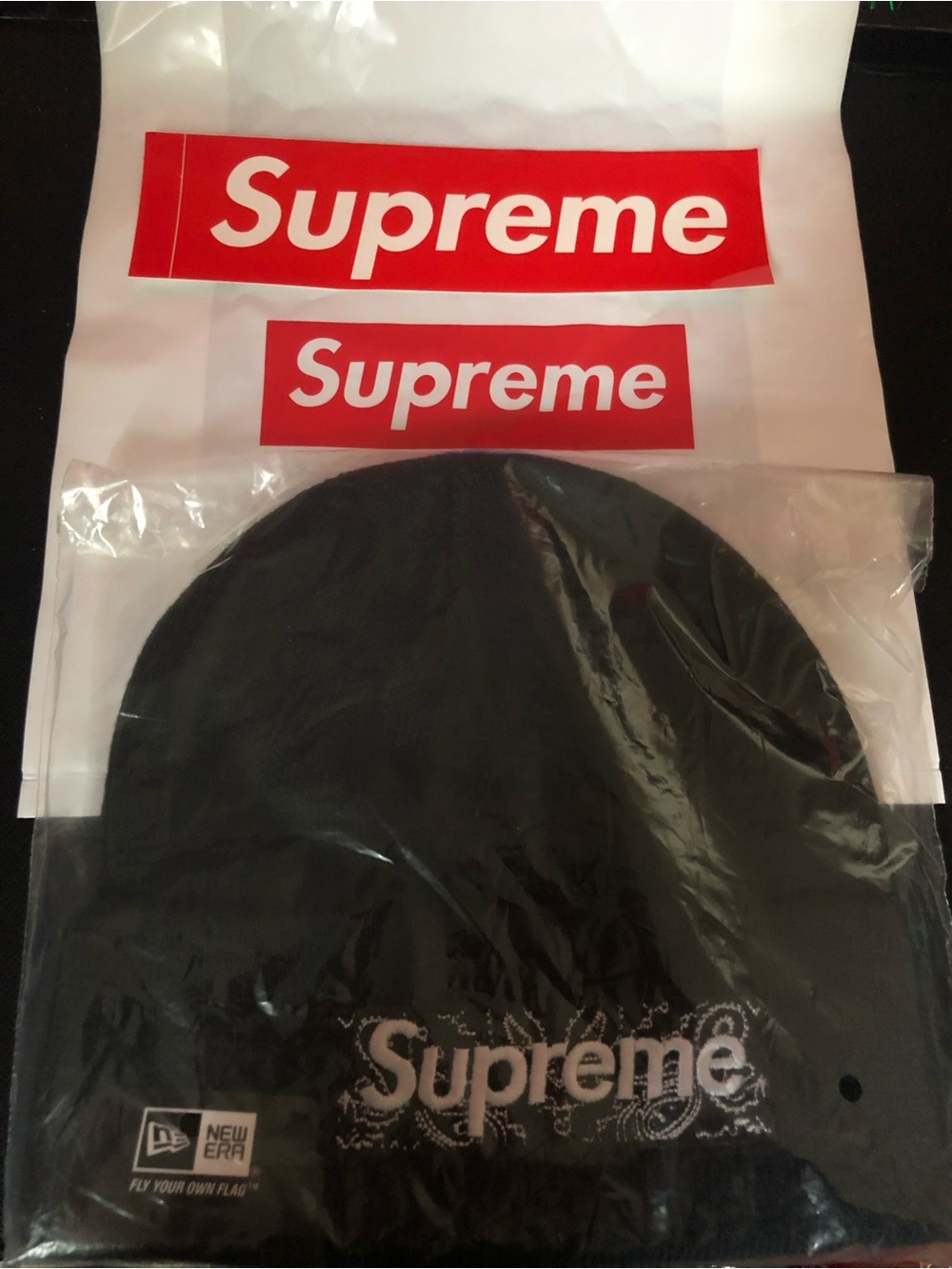 Supreme Black Beanie with White Embroidered Logo
